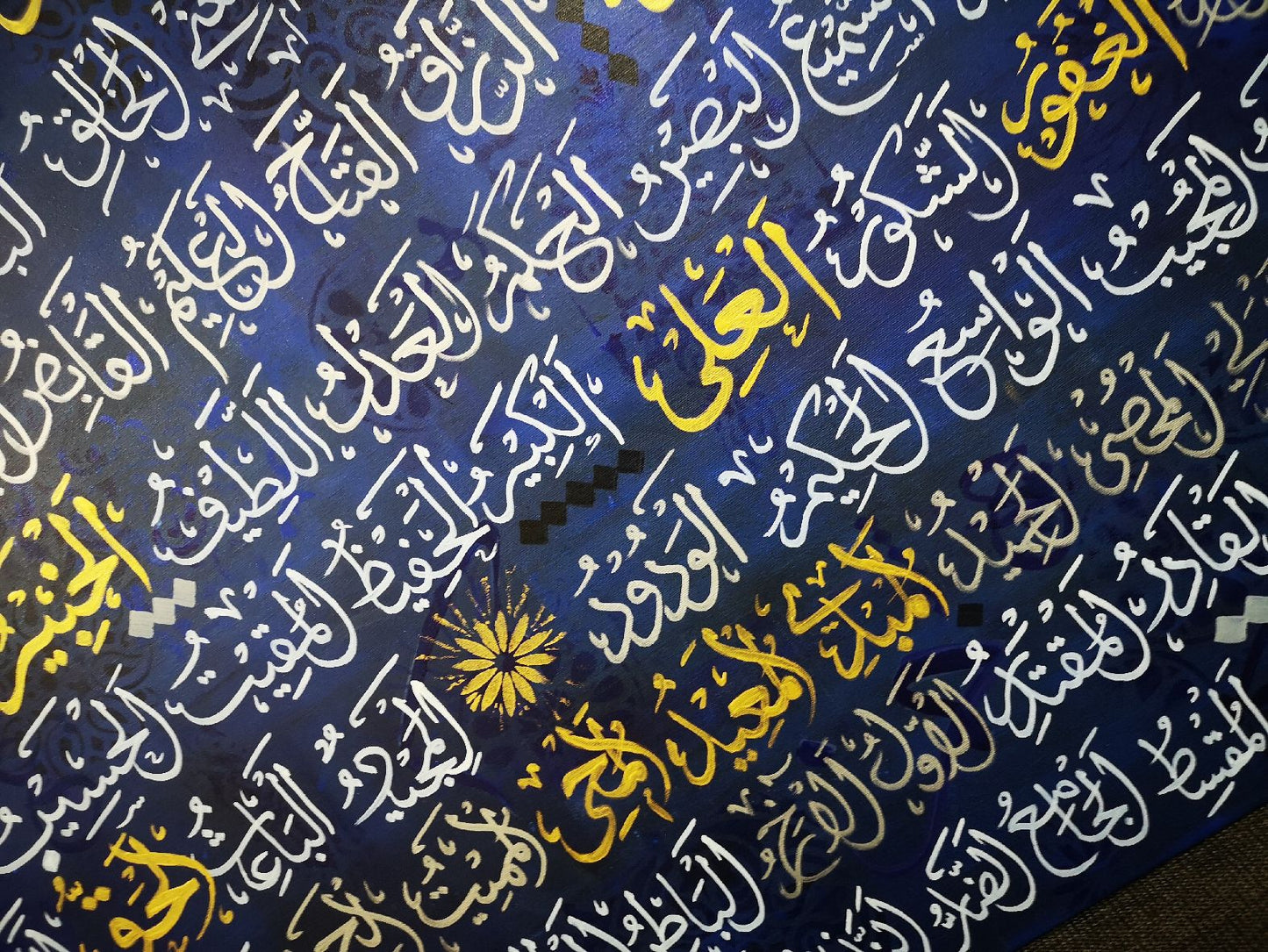 Asmaul Husna (Blue, Gold) - Close-up View of Original Artwork