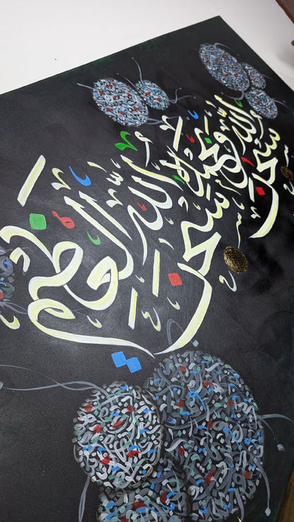 Subhanallhi wa-bihamdihi (Grey, Black) - Textured Detail of the Painting