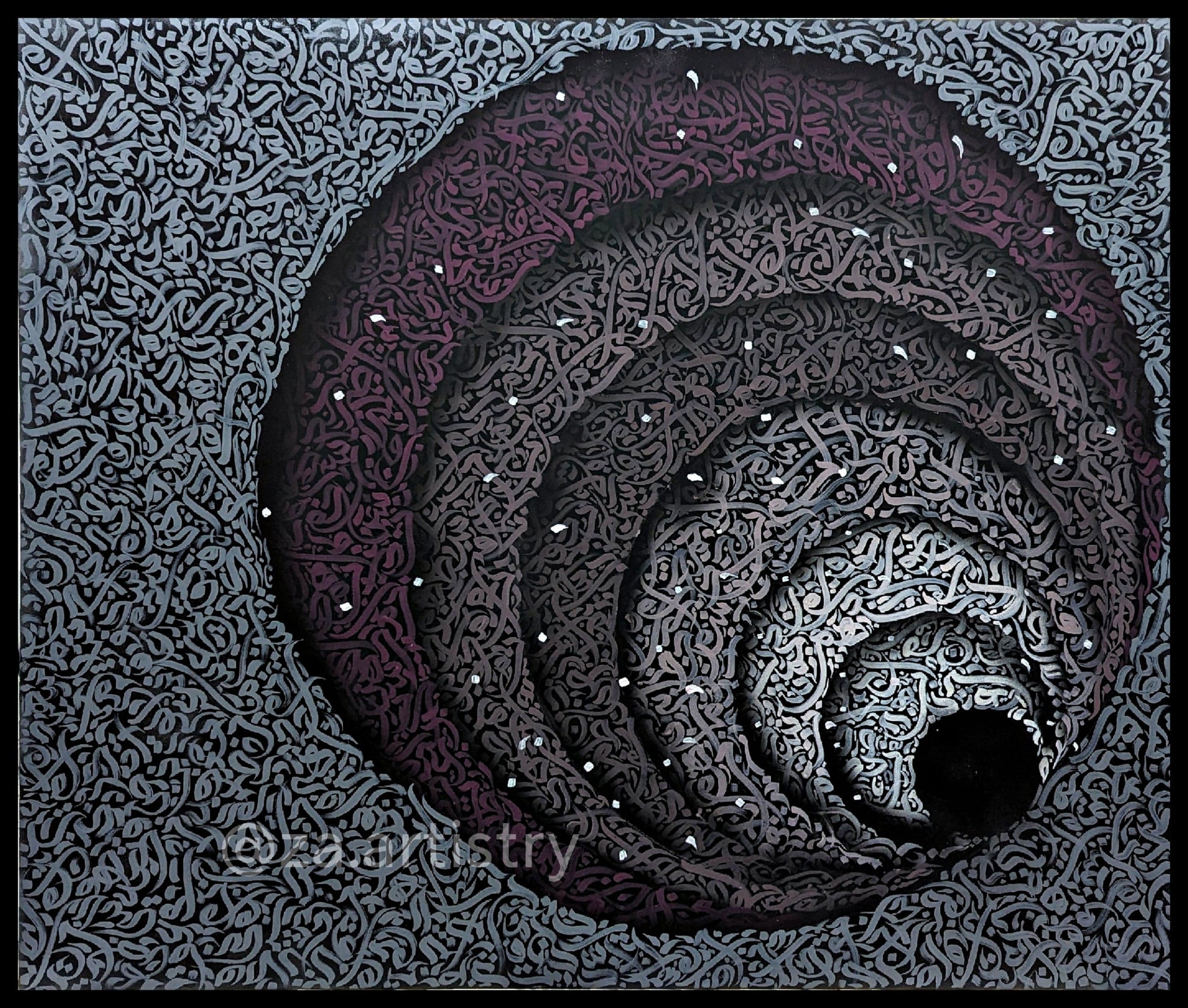 3D Grey purple calligraphy - Close-up View of Original Artwork